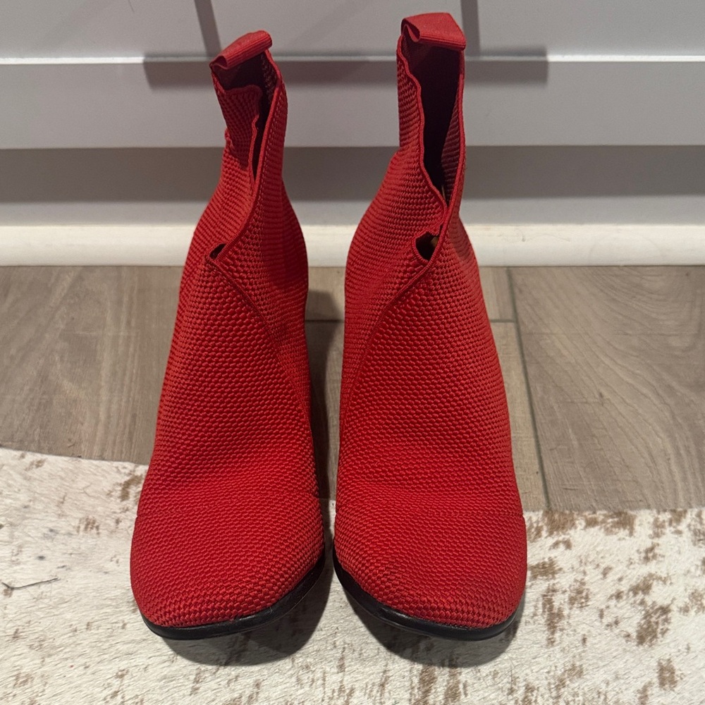CHARLESTON SHOE CO. Red Knit Ankle Booties